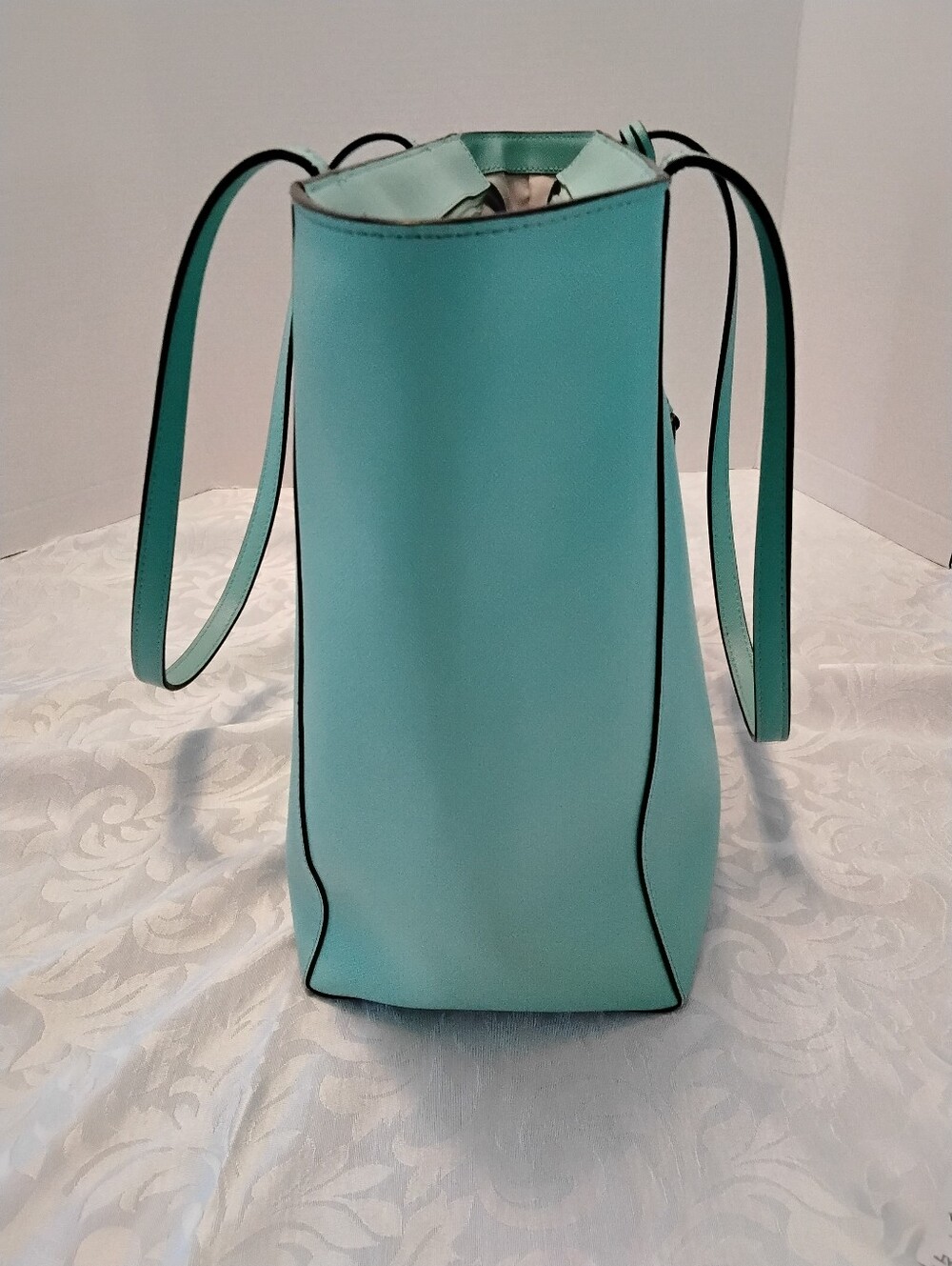 KATE SPADE NY DANA Aqua Bloom Pebbled Leather Tote with Leather Floral Charm - Picture 4 of 9